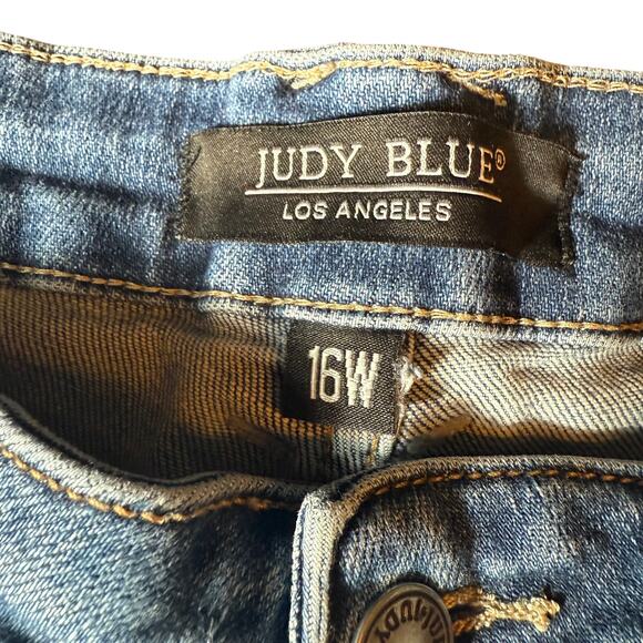 Judy Blue Jeans Women's Wide Leg Crop Medium Wash Blue Stretch Denim Patch 16W - Picture 4 of 8